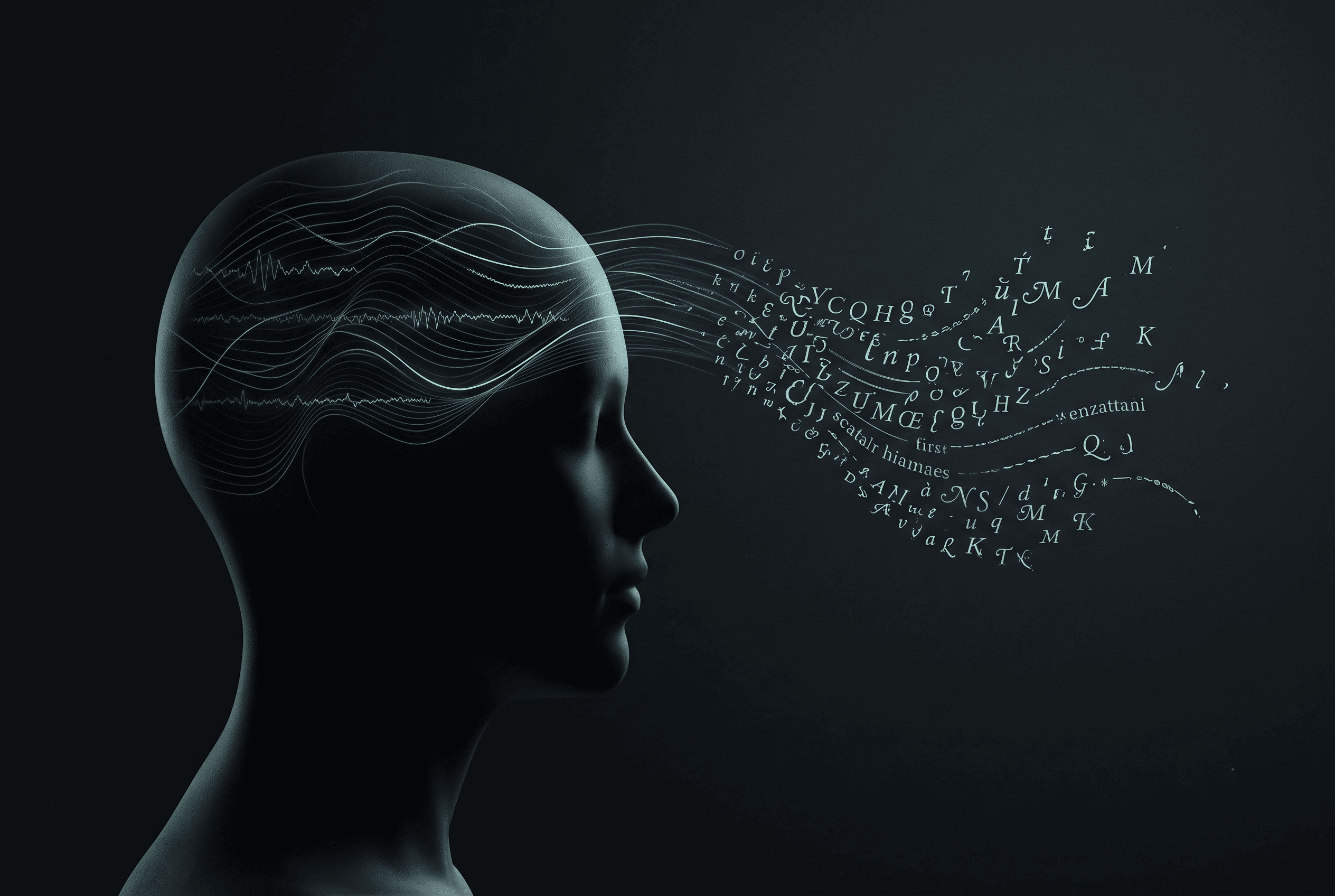 Konzeptbild: Hirnsignale werden zu Text (Meta Brain2Qwerty v2)